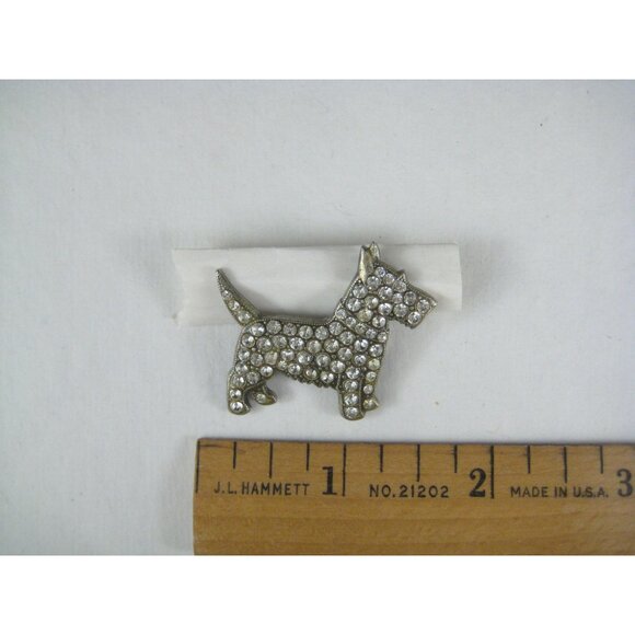 Vintage Rhinestone Scottie Dog Brooch Pin Silvertone Terrier Scottie Dog Lover - Picture 2 of 4